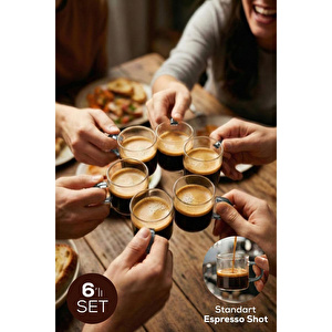 Vienev Gri Kulplu 6'lı Cam Espresso Bardağı Seti - 95 Ml