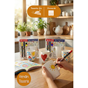 Vienev Diy Kupanı Kendin Tasarla Seti Paşabahçe X Edding - 2 Kupa + 4 Renk (siyah, Sarı, Kırmızı, Mor)