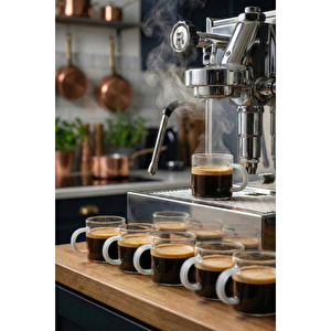 Vienev Beyaz Kulplu 6'lı Cam Espresso Bardağı Seti - 95 Ml