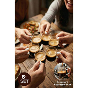 Vienev Beyaz Kulplu 6'lı Cam Espresso Bardağı Seti - 95 Ml