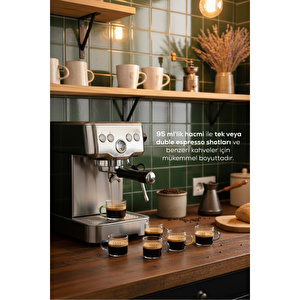 Vienev Renkli Kulplu 6'lı Good Morning Yazılı Cam Espresso Bardağı Seti - 95 Ml