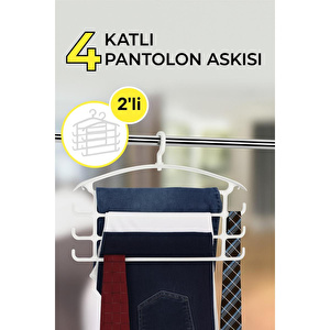 Vienev 2'li 4 Katlı Çok Amaçlı Pantolon & Aksesuar Askısı Beyaz