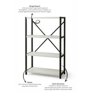 Vienev 4 Raflı Metal Dolap - Metal Ve Ahşap Kitaplık, Mutfak Rafı 120x60 Siyah-beyaz görseli 4