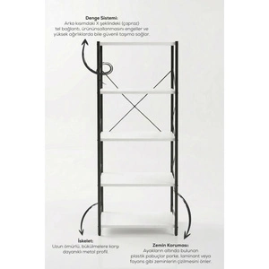 Vienev 5 Raflı Metal Dolap - Metal Ve Ahşap Kitaplık, Mutfak Rafı 150x60 Siyah-beyaz görseli 4