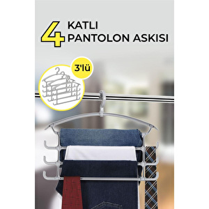 Vienev 3'lü 4 Katlı Çok Amaçlı Pantolon & Aksesuar Askısı Beyaz