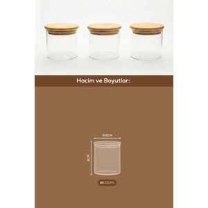 Vienev 3'lü Set Bambu Kapaklı Cam Kavanoz 230 Ml - Erzak Düzenleyici Saklama Kabı (6,5x8cm) görseli 5