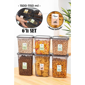 Renkli Etiketli 6lı Peggy Dikdörtgen Saklama Kabı Seti 3x(1500-1150 Ml) Antrasit