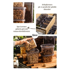 Vienev Renkli Etiketli 9lu Peggy Dikdörtgen Saklama Kabı Seti 3x(1500-1150-800 Ml) Antrasit görseli 4