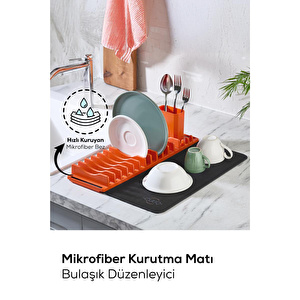 Vienev 2'li Pratik Bulaşık Kurutma Matı Ve Düzenleyici Set Turuncu