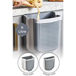 Vienev Akordiyon Çöp Kovası - Asılabilir Tasarım - 6 Litre - Gri