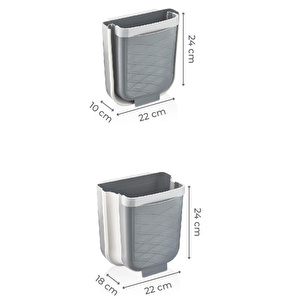Vienev Akordiyon Çöp Kovası - Asılabilir Tasarım - 6 Litre - Gri