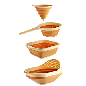 Vienev Elegant 4 Parça Akordiyon Süzgeç Seti 1x(huni, Saplı Süzgeç, Kare Süzgeç, Pirinç Süzgeci) Sarı
