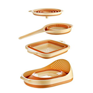 Vienev Elegant 4 Parça Akordiyon Süzgeç Seti 1x(huni, Saplı Süzgeç, Kare Süzgeç, Pirinç Süzgeci) Sarı