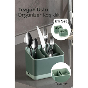 Vienev 2 Adet Tezgah Üstü Kaşık Düzenleyici 5 Bölmeli Organizer Kaşıklık Yeşil