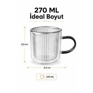 Vienev 2'li 270 Ml Çift Cidarlı Borosilikat Cam Kupa - Isıya Dayanıklı Kulplu Bardak