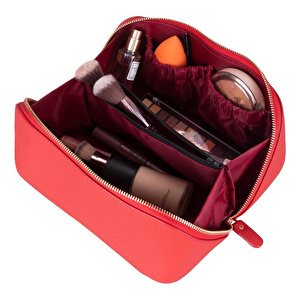 Bloominbag Ella Terra Flame Scarlet Deri Seyahat Ve Makyaj Çantası