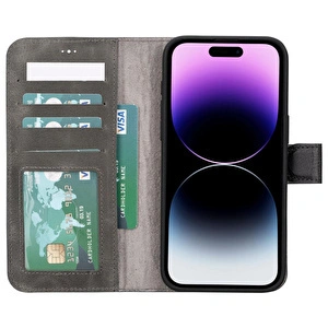 Bloominbag Aurel Magna Sandy Stone Deri Iphone 16 Pro (6.3") Wallet Case – Rfid Korumalı & Magsafe Uyumlu