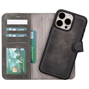 Bloominbag Aurel Magna Sandy Stone Deri Iphone 16 Pro (6.3") Wallet Case – Rfid Korumalı & Magsafe Uyumlu