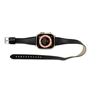 Bloominbag Alpine Slim Double Tour Noir Black Hakiki Deri Apple Watch Kordonu - 44/45/46/49mm görseli 4