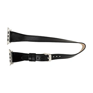 Bloominbag Alpine Slim Double Tour Noir Black Hakiki Deri Apple Watch Kordonu - 44/45/46/49mm görseli 3