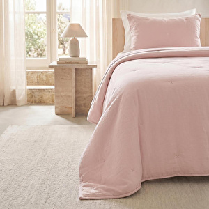 Ocean Home Textile Nakışlı Pudra Tek Kişilik Yatak Örtüsü Seti 1 Adet 180 X 230 / 1 Adet 50 X 70 Cm görseli 1