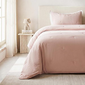 Ocean Home Textile Nakışlı Pudra Tek Kişilik Yatak Örtüsü Seti 1 Adet 180 X 230 / 1 Adet 50 X 70 Cm görseli 4