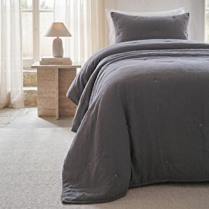Ocean Home Textile Nakışlı Antrasit Tek Kişilik Yatak Örtüsü Seti 1 Adet 180 X 230 / 1 Adet 50 X 70 Cm görseli 2