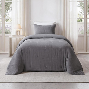 Ocean Home Textile Nakışlı Antrasit Tek Kişilik Yatak Örtüsü Seti 1 Adet 180 X 230 / 1 Adet 50 X 70 Cm görseli 1