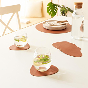 Home Wave 4'lü Taba/gri Renk Suni Deri Bardak Altlığı 13 X 11.5 Cm