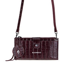 Bloominbag Burgundy Croco Lozan Hakiki Süet Çapraz Askılı Telefon Bölmeli Cüzdan Çanta görseli 3