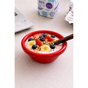 Beige & Stone Seramik Donut Dondurma Bowl Kahvaltılık Tatlı Salata Kase Kırmızı görseli 2