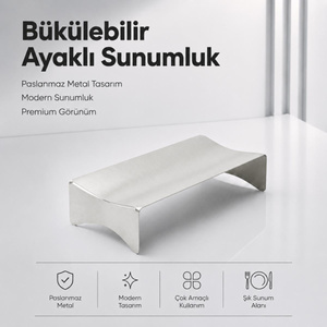 Vienev Paslanmaz Metal Bükülebilir Ayaklı Sunumluk - Dekoratif Sunum Tablası