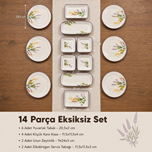 Vienev 14 Parça 6 Kişilik Lavanta Desen Seramik Kahvaltı Takım Seti görseli 2