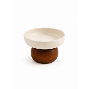 Beige & Stone Ahşap Ayaklı Seramik Sunumluk Kase 11,5 Cm Dondurma Çerezlik Kahvaltılık Sosluk görseli 1
