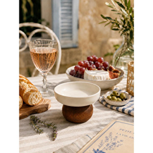 Beige & Stone Ahşap Ayaklı Seramik Sunumluk Kase 11,5 Cm Dondurma Çerezlik Kahvaltılık Sosluk görseli 4