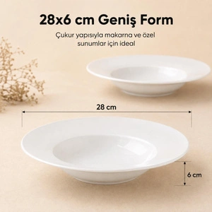 Vienev 2'li Porselen Çukur Makarna Tabağı 28 Cm görseli 3