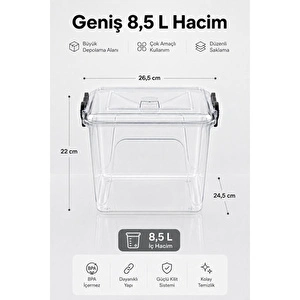 Vienev 8,5 L Şeffaf Plastik Saklama Kabı 2'li Set Düzenleyici Kutu Kapaklı Erzak Kabı görseli 2