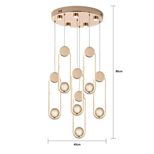 Apliqa Beckett 6'lı Kristal Top Başlıklı Gold Sarkıt Led Avize görseli 5