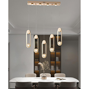 Apliqa Beckett 5'li Sıralı Kristal Top Başlıklı Gold Sarkıt Led Avize