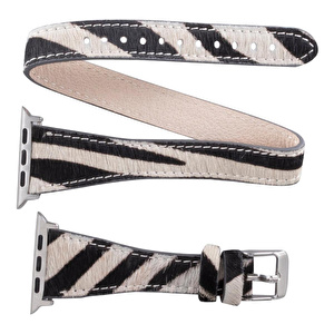 Bloominbag Bloomband Wild Zebra Slim Double Tour Leather Apple Watch Band - 44/45/46/49mm görseli 5