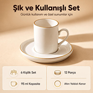 Vienev Porselen Altın Yaldızlı 6 Kişilik Kahve Fincanı Takımı Seti 12 Parça görseli 6