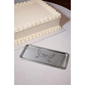 Beige & Stone Güvercin Desenli Paslanmaz Çelik Dikdörtgen Servis Ve Sunum Tepsisi 33x13 Cm Kahve Çayı Tatlı Söz Nişan Tepsisi