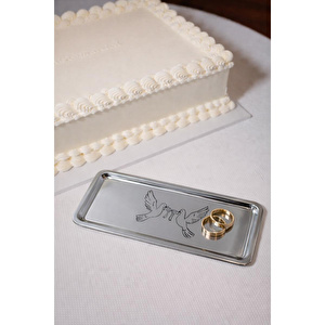 Beige & Stone Güvercin Desenli Paslanmaz Çelik Dikdörtgen Servis Ve Sunum Tepsisi 33x13 Cm Kahve Çayı Tatlı Söz Nişan Tepsisi