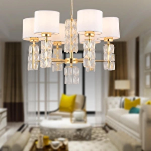 Apliqa Darell 6'lı Beyaz Şapkalı Gold Kristalli Taşlı Modern Tasarım Kristal Salon Avize görseli 1