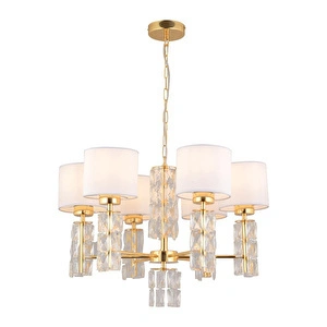 Apliqa Darell 6'lı Beyaz Şapkalı Gold Kristalli Taşlı Modern Tasarım Kristal Salon Avize görseli 2