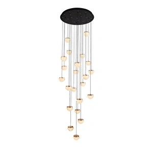 Apliqa Derem 22'li Siyah Gold 200 Watt Yuvarlak Kristal Taşlı Salon Led Sarkıt Avize görseli 2