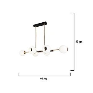 Apliqa Sofia Sıralı 60 Watt Siyah Gold Modern Oturma Odası, Yemek Masası Üstü, Salon Avize görseli 4