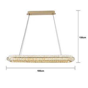 Apliqa Kyler Sıralı Gold 120 Watt Kristalli 3 Renkli Led Sarkıt Avize görseli 5