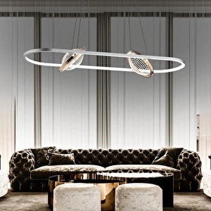 Apliqa Bennan Sıralı 60 Watt Krom Gold Modern Oturma Odası, Yemek Masası Üstü, Salon Led Avize görseli 1