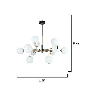 Apliqa Sofia 12'li Siyah Gold 100 Watt Yuvarlak Modern Oturma Odası, Salon Avize görseli 4